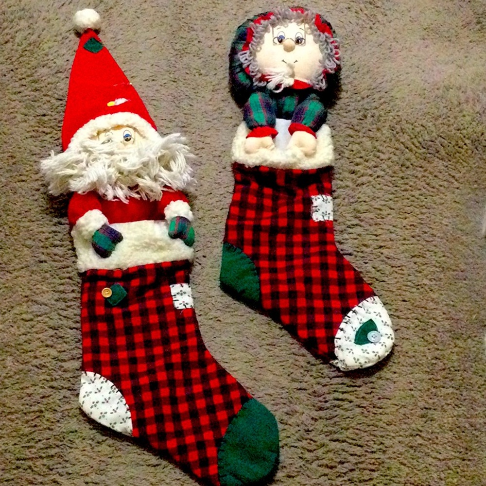 Vintage Santa Claus and Ms. Claus Christmas stockings